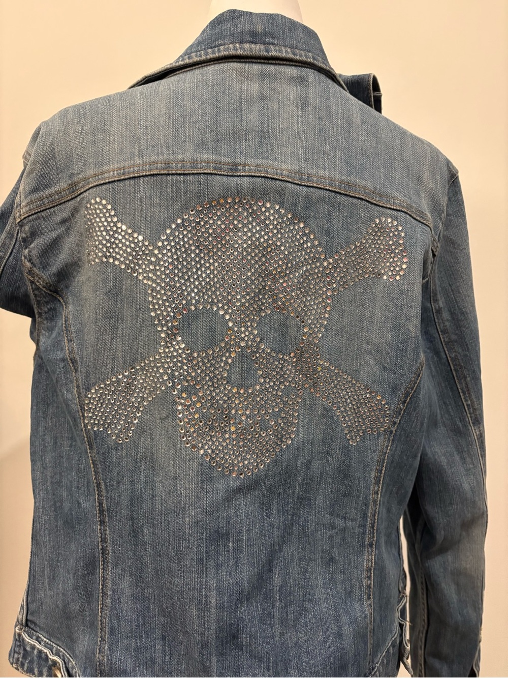 Y2K Rhinestone Skull Denim Jacket Emo Scene Mall Goth Moto Jean Jacket